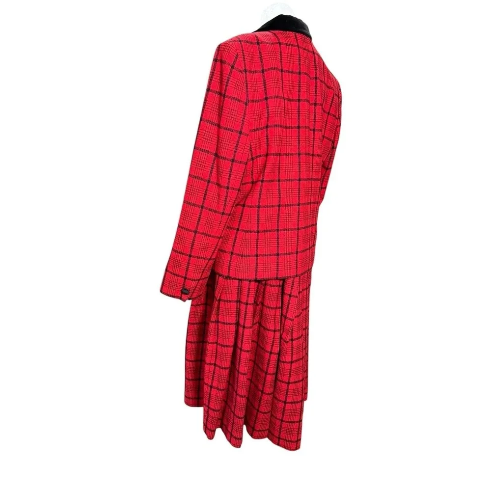 Vintage Pendleton Blazer Skirt Suit Set Women's 12 Red Plaid Tartan Wool USA 70s